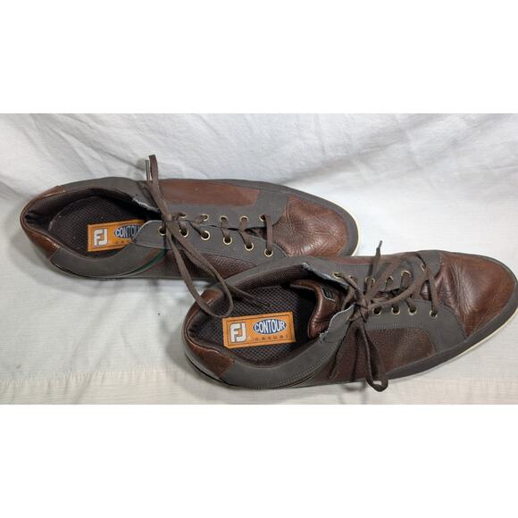 FootJoy Mens Golf Brown Leather Lace up Sneakers Sz 15 Contour Casual Spikes - Picture 3 of 7